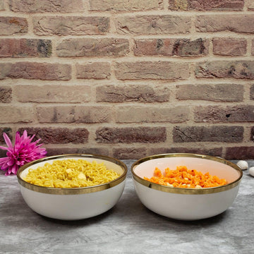 7 Inch Dinner Bowl - Glossy White with Gold Lining - EZ Life